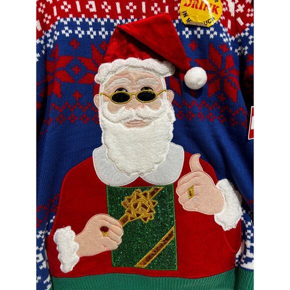 New‎ Holiday Time Ugly Christmas Sweater Santa & Drink Pouch Sz XL Nordic Glam - Picture 2 of 10
